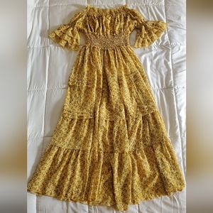 Lijom Eidisha Abstract Print Boho Maxi Dress Women's S Yellow